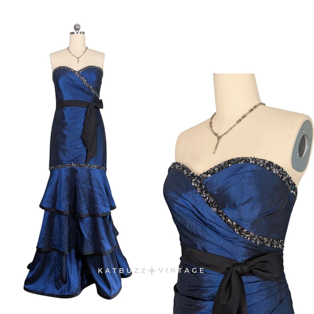 Vintage Prom Dress Maxi Gown 10 Black Goth Glam Y2K Strapless Mermaid Flirt